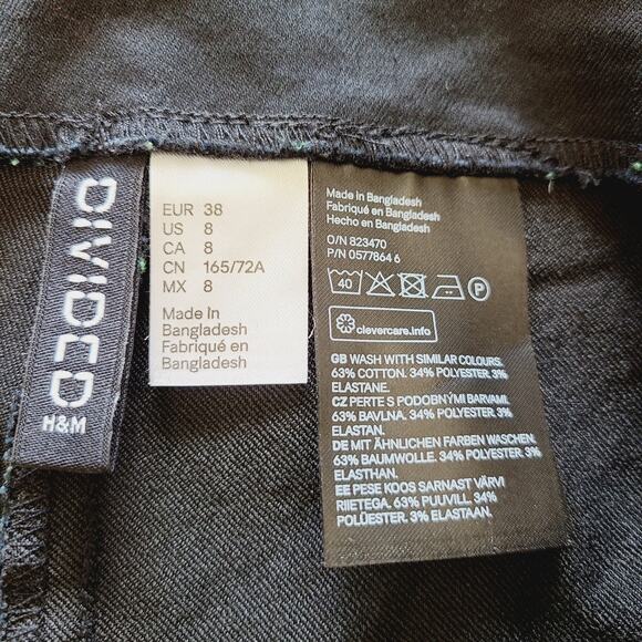 Divided by H&M Pants Womens 8 Black Embroidered Red Rose - Picture 6 of 6